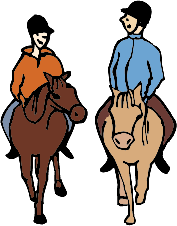 Zwei Personen reiten auf Ponys.